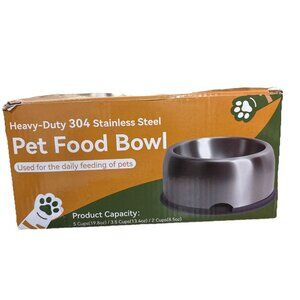 PET FOOD/WATER BOWL * 5 mm Stainless Steel * Non-Skid * Dog or Cat * 5 Cups